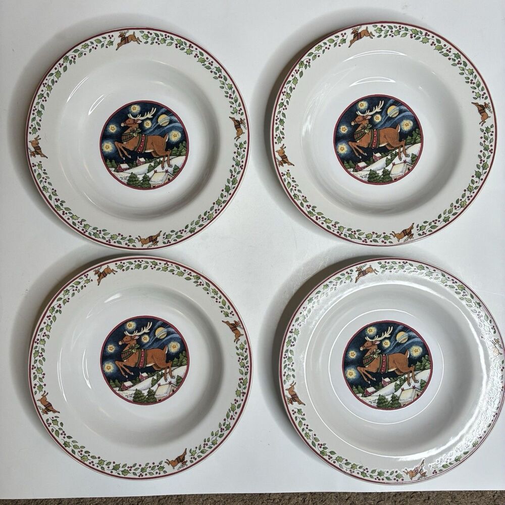 International China Susan Winget Over the Housetops Soup Bowls 9.25” Set Of 4